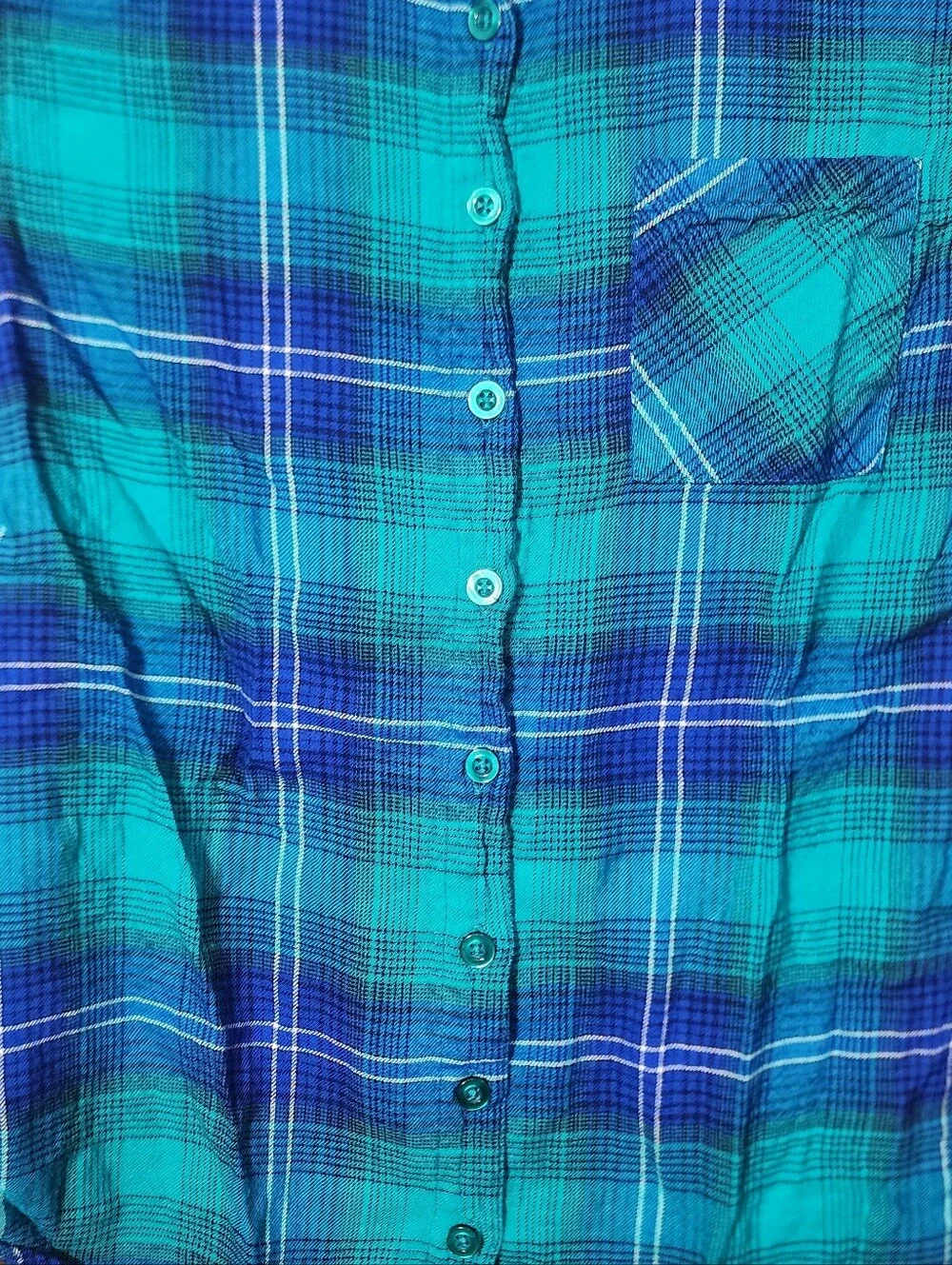 Justice Plaid Button Down Long Sleeve Shirt Blue Turquoise Girls Large Used